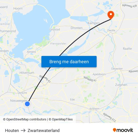 Houten to Zwartewaterland map