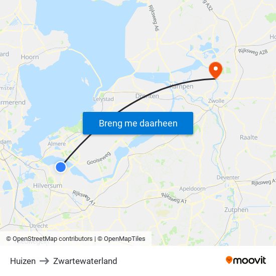 Huizen to Zwartewaterland map