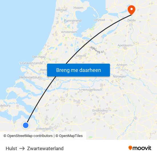 Hulst to Zwartewaterland map