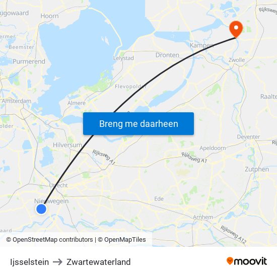 Ijsselstein to Zwartewaterland map