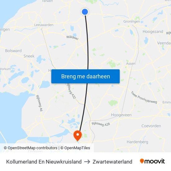 Kollumerland En Nieuwkruisland to Zwartewaterland map
