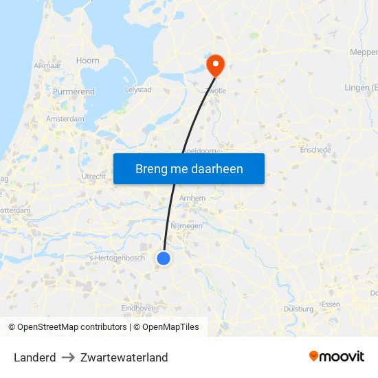 Landerd to Zwartewaterland map