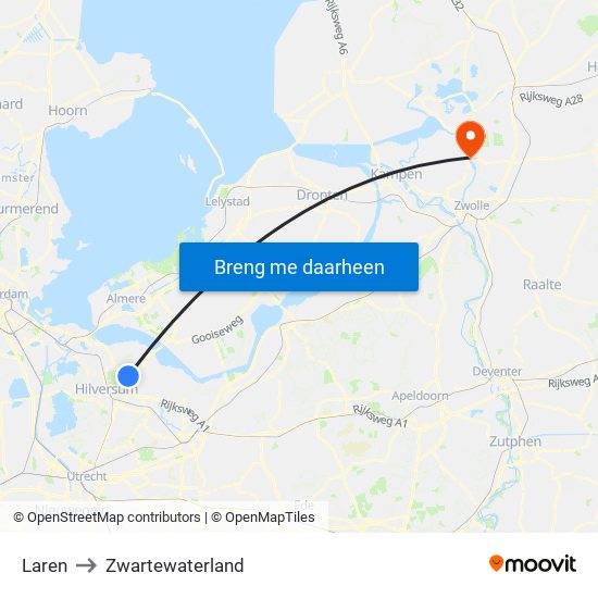 Laren to Zwartewaterland map