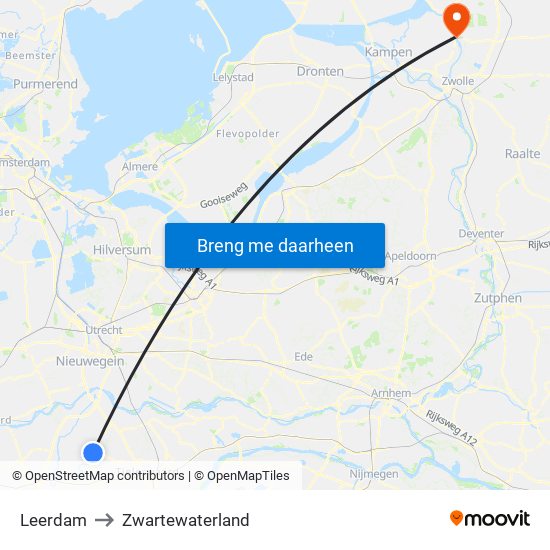 Leerdam to Zwartewaterland map