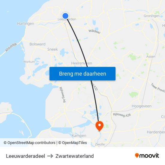 Leeuwarderadeel to Zwartewaterland map