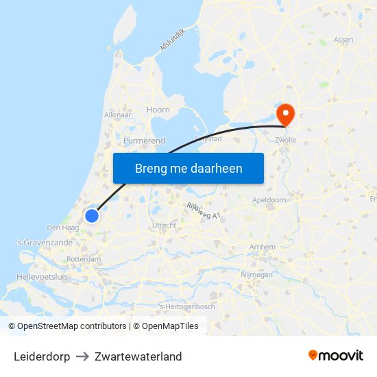 Leiderdorp to Zwartewaterland map