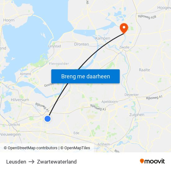Leusden to Zwartewaterland map