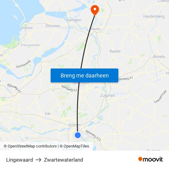 Lingewaard to Zwartewaterland map