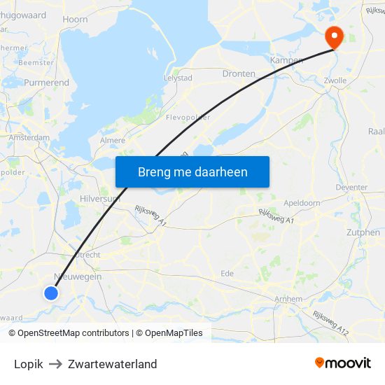 Lopik to Zwartewaterland map