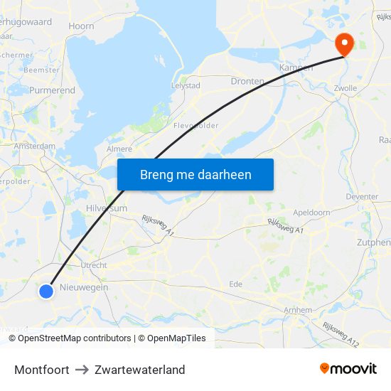 Montfoort to Zwartewaterland map