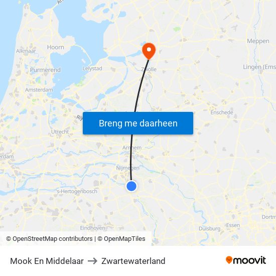 Mook En Middelaar to Zwartewaterland map