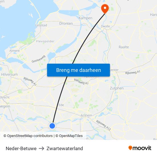 Neder-Betuwe to Zwartewaterland map