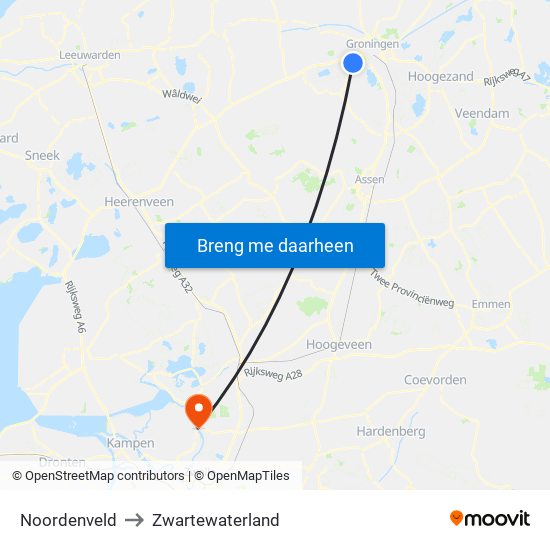 Noordenveld to Zwartewaterland map