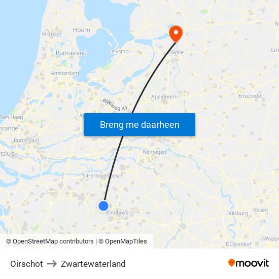 Oirschot to Zwartewaterland map