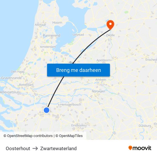Oosterhout to Zwartewaterland map