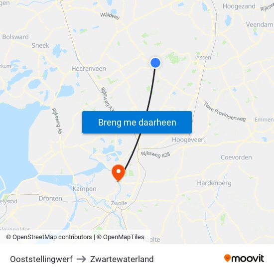 Ooststellingwerf to Zwartewaterland map