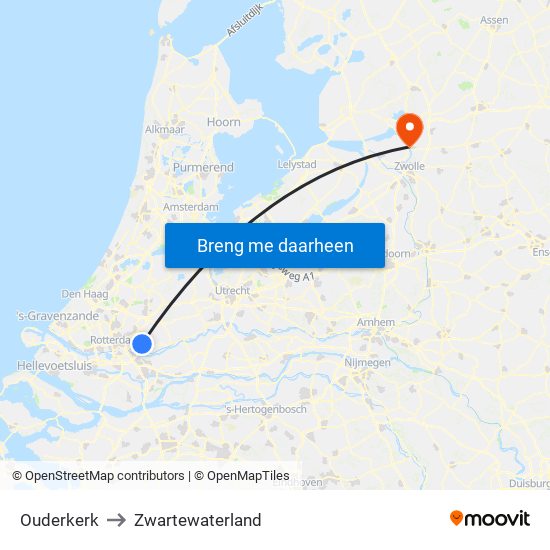 Ouderkerk to Zwartewaterland map