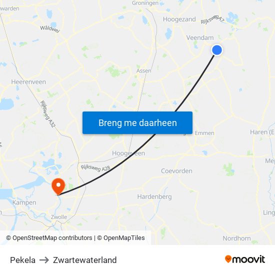 Pekela to Zwartewaterland map