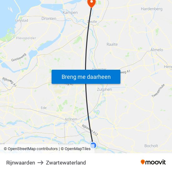 Rijnwaarden to Zwartewaterland map
