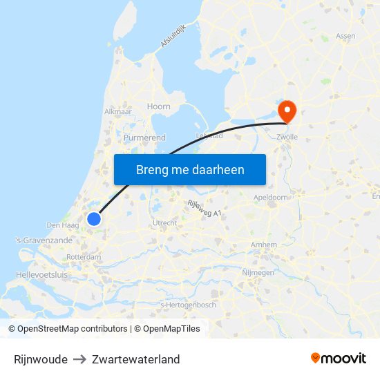 Rijnwoude to Zwartewaterland map