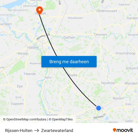 Rijssen-Holten to Zwartewaterland map