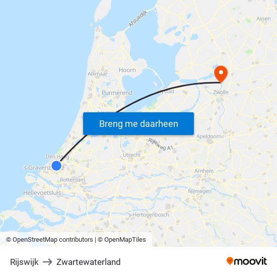 Rijswijk to Zwartewaterland map