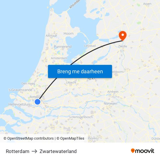 Rotterdam to Zwartewaterland map