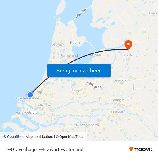 'S-Gravenhage to Zwartewaterland map