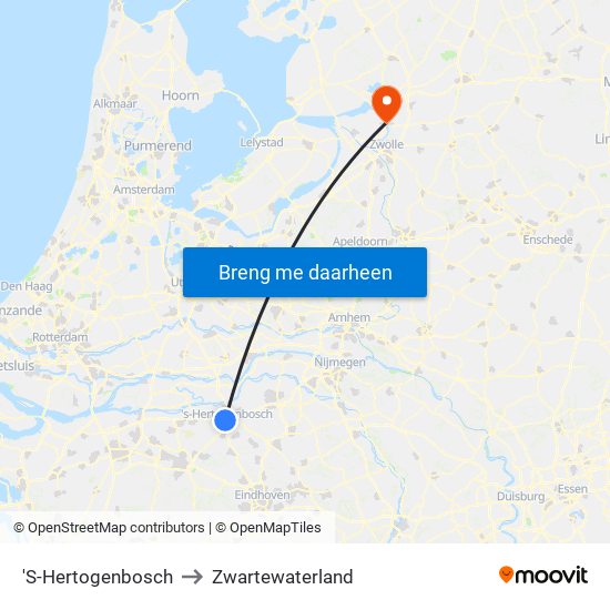 'S-Hertogenbosch to Zwartewaterland map