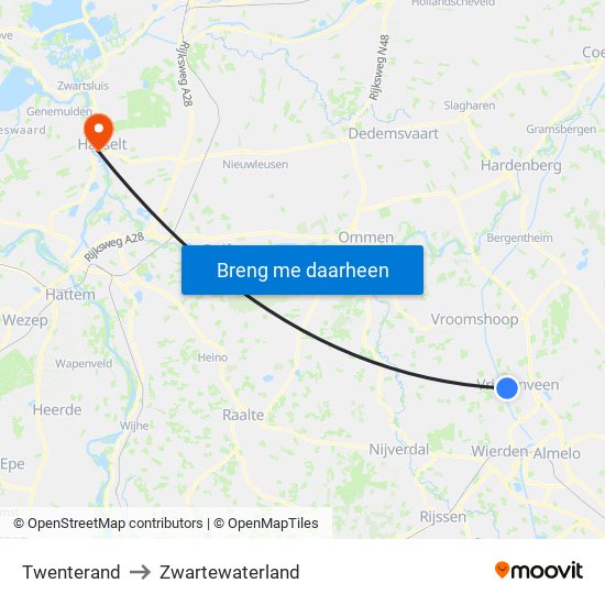 Twenterand to Zwartewaterland map