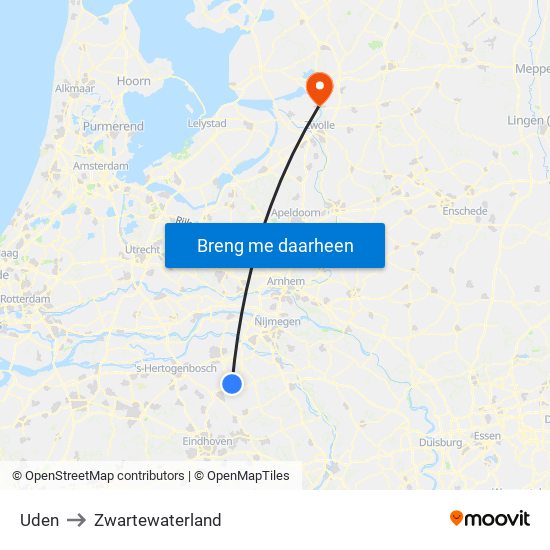 Uden to Zwartewaterland map