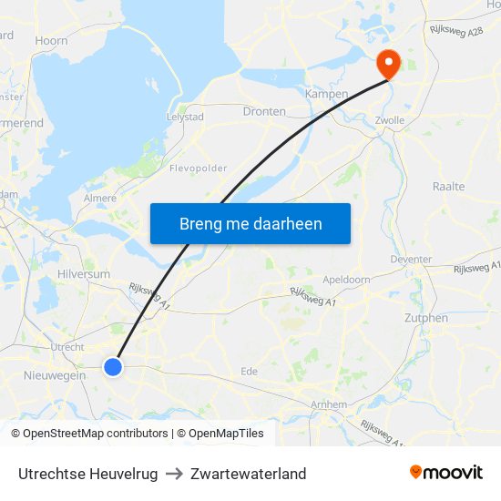 Utrechtse Heuvelrug to Zwartewaterland map