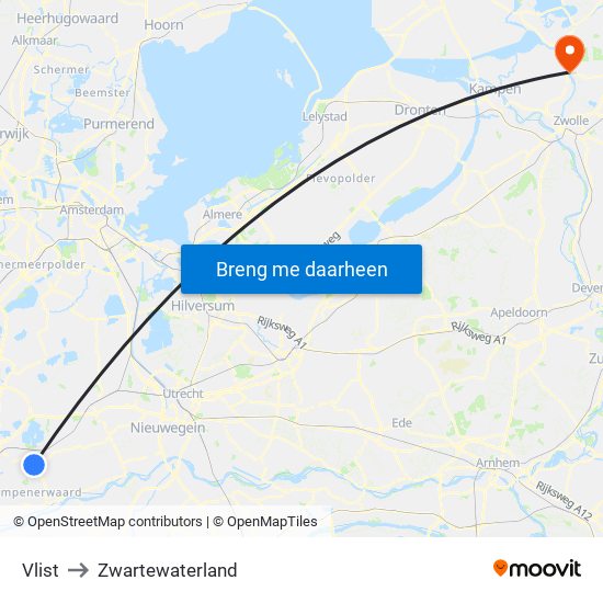 Vlist to Zwartewaterland map