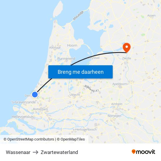 Wassenaar to Zwartewaterland map