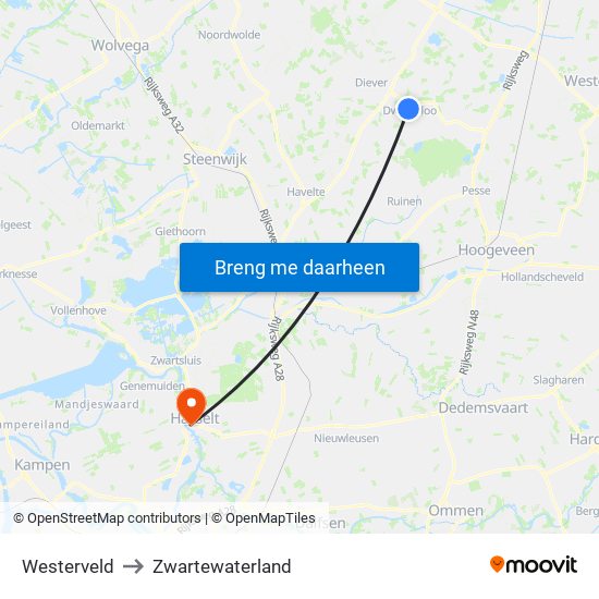 Westerveld to Zwartewaterland map