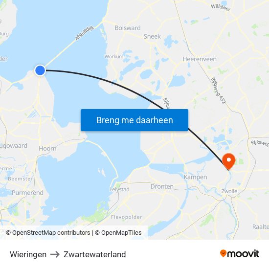 Wieringen to Zwartewaterland map