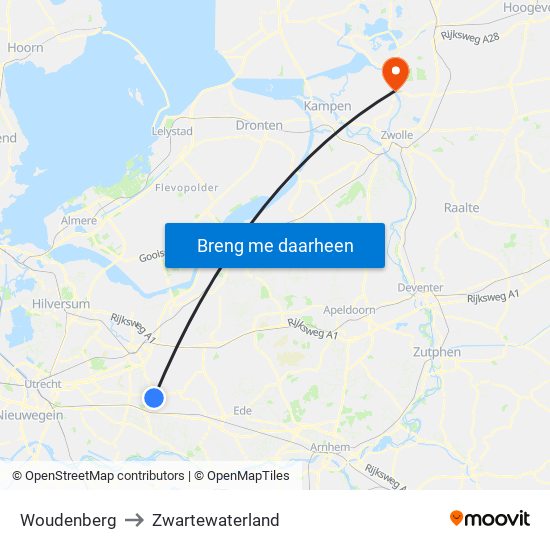 Woudenberg to Zwartewaterland map