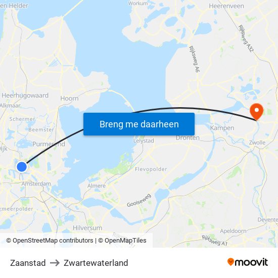 Zaanstad to Zwartewaterland map
