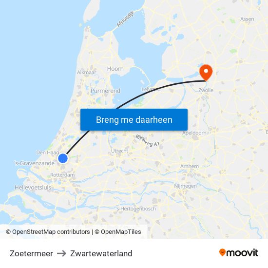 Zoetermeer to Zwartewaterland map