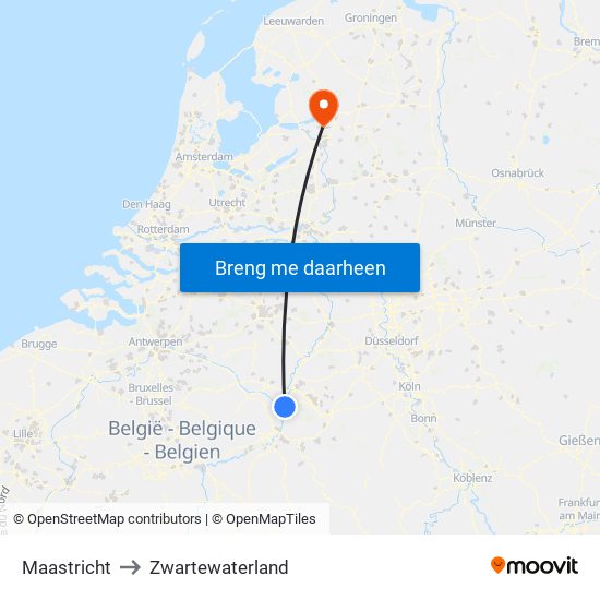 Maastricht to Zwartewaterland map