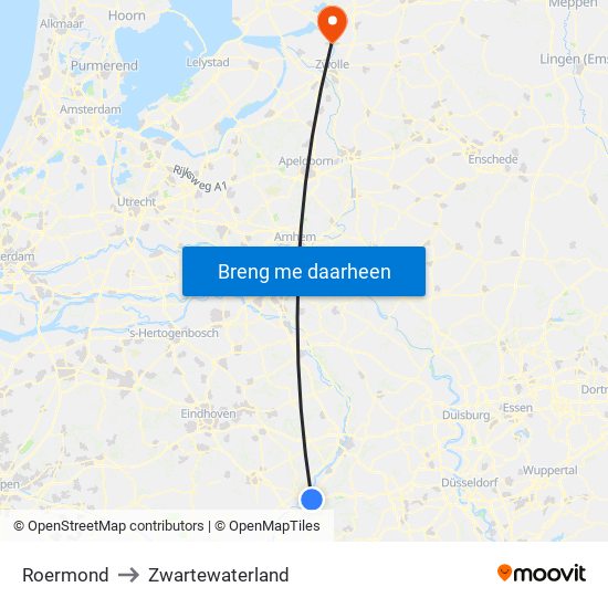 Roermond to Zwartewaterland map