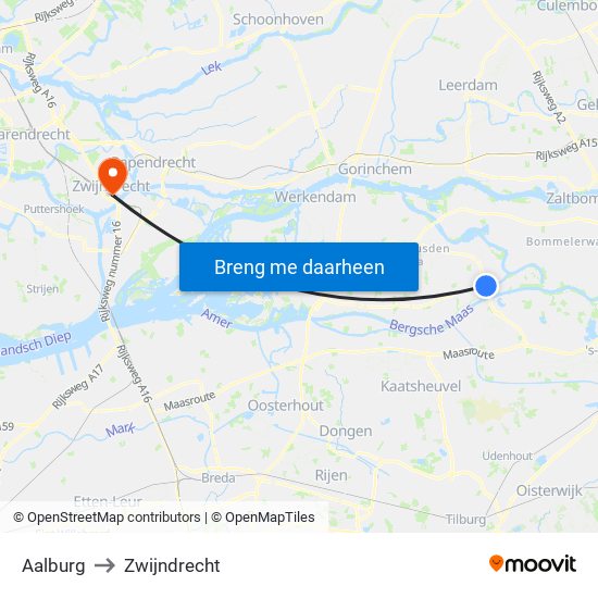 Aalburg to Zwijndrecht map