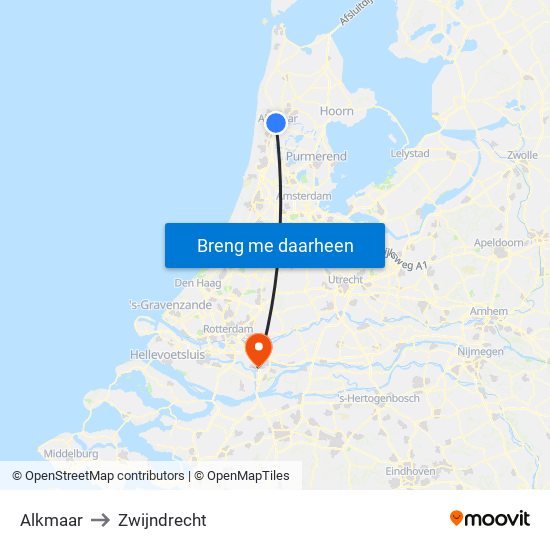 Alkmaar to Zwijndrecht map
