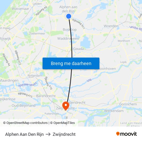 Alphen Aan Den Rijn to Zwijndrecht map