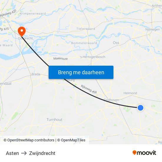 Asten to Zwijndrecht map