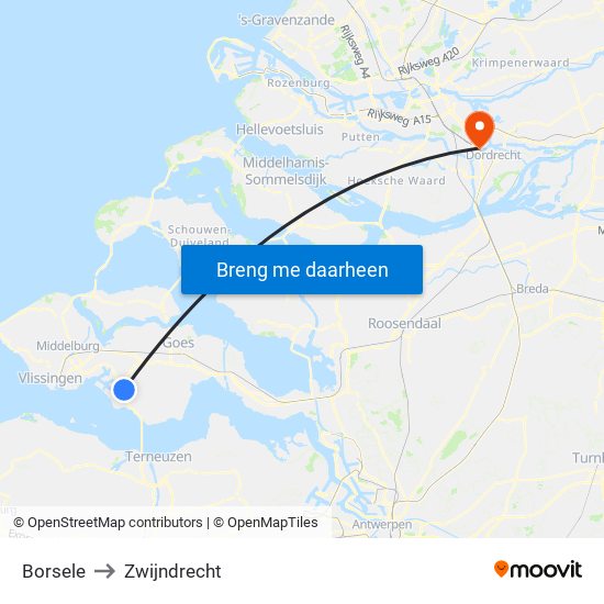 Borsele to Zwijndrecht map