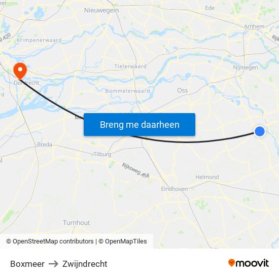 Boxmeer to Zwijndrecht map