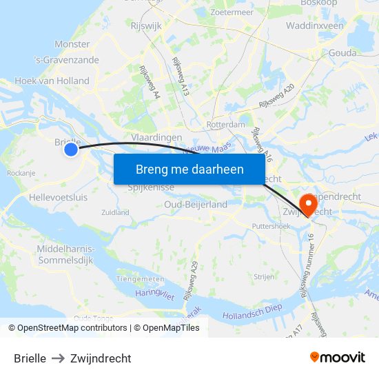 Brielle to Zwijndrecht map