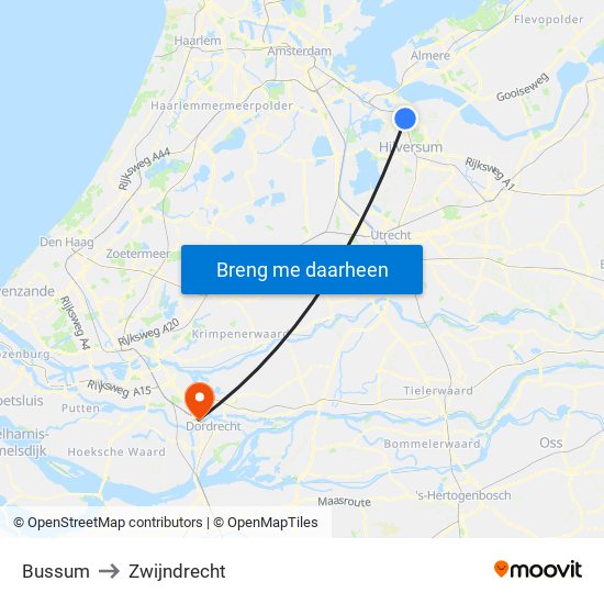 Bussum to Zwijndrecht map