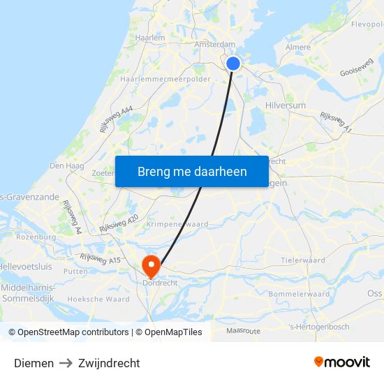 Diemen to Zwijndrecht map